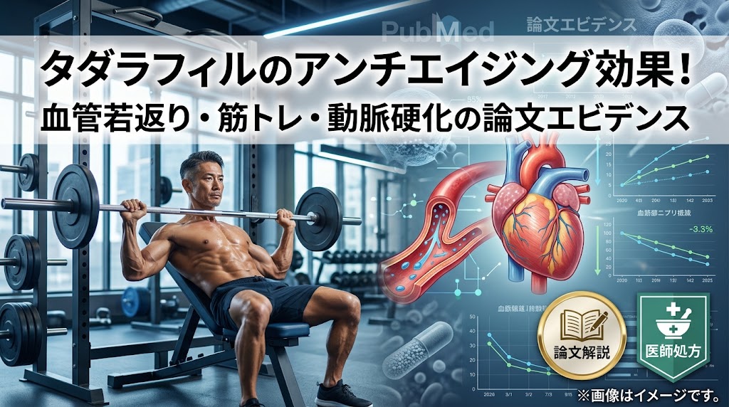 タダラフィルのアンチエイジング効果！血管若返り・筋トレ・動脈硬化の論文エビデンス