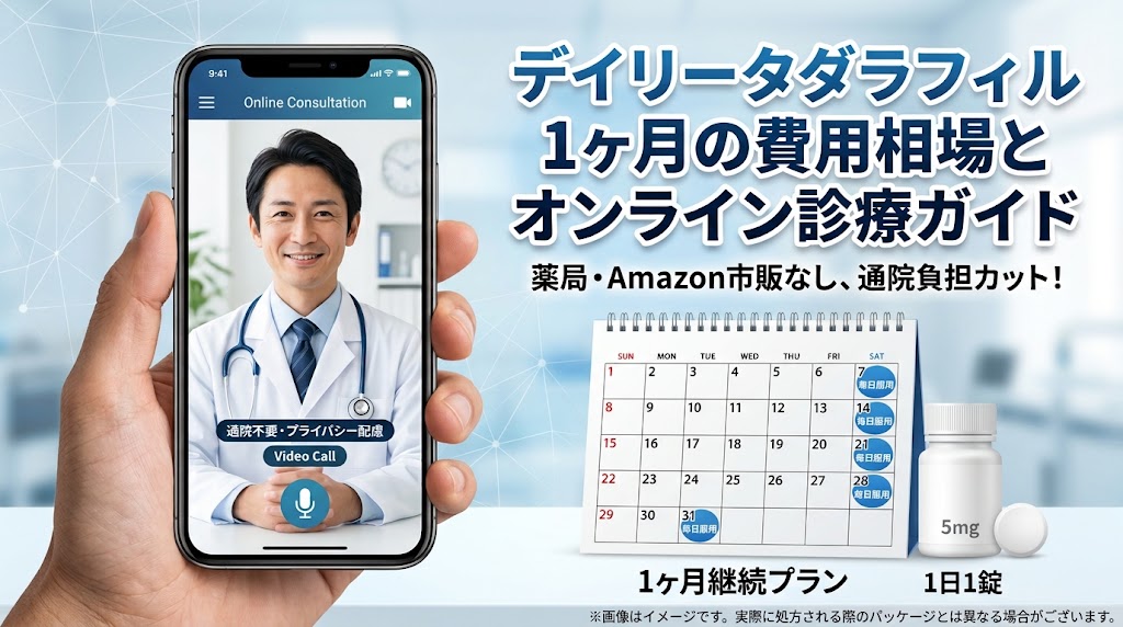 デイリータダラフィルはAmazonや薬局で扱ってる？1ヶ月の費用とオンライン診療の選び方