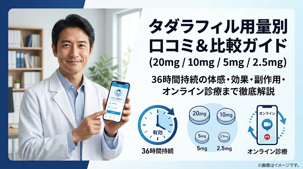 タダラフィルの口コミ・評判を20mg/10mg/5mg/2.5mg用量別に解説！