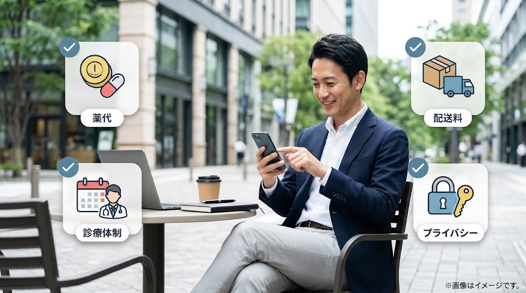 オンライン診療でデイリータダラフィル処方を選ぶ際の4つの比較ポイント（薬代・配送料・診療体制・プライバシー）