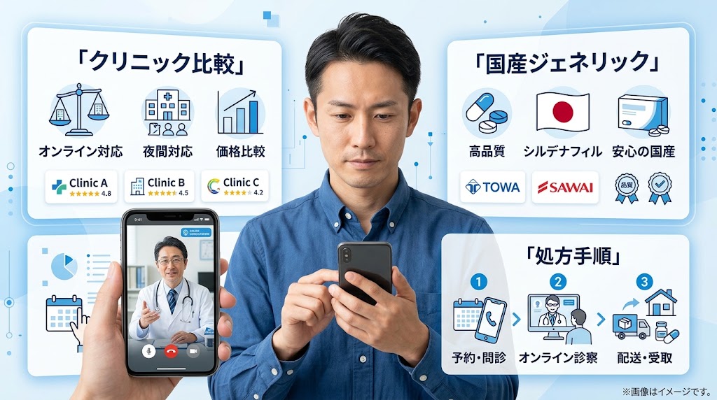 バイアグラ通販・オンライン診療の比較｜国産ジェネリック処方の受診手順