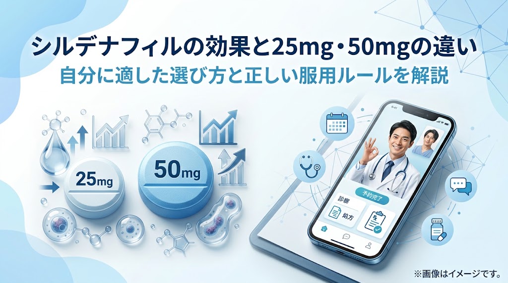 シルデナフィルの効果と25mg・50mgの違いは？バイアグラジェネリックの選び方を解説