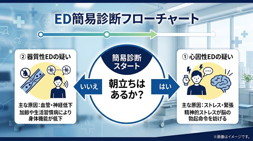 朝立ちの有無から心因性・器質性EDを見分けるセルフチェックチャート