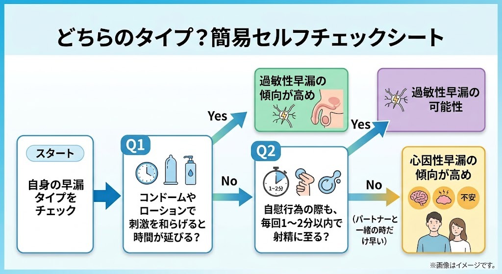過敏性早漏と心因性早漏のセルフチェック判定フローチャート